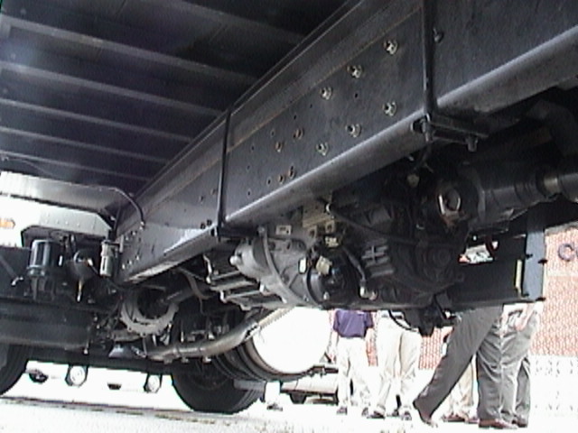 Underside looking forward from transmission then two motors then clutch and engine.